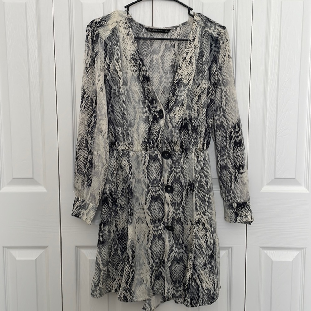 Zara snake print Mini Button Dress Sz Small - Picture 2 of 6
